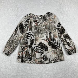 Old‎ Navy Shirt Womens XS Ivory Floral Long Sleeve Blouse Keyhole Tie Neck